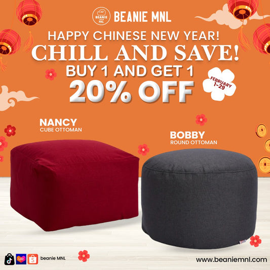 Buy 1 Take 1 20% OFF | Nancy Cube Ottoman & Bobby Round Ottoman Beanie MNL